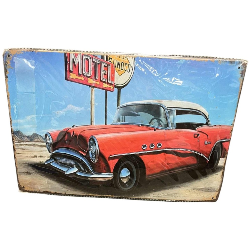 1956 Buick Roadmaster Motel Sunoco Distressed Tin Metal Sign - DT